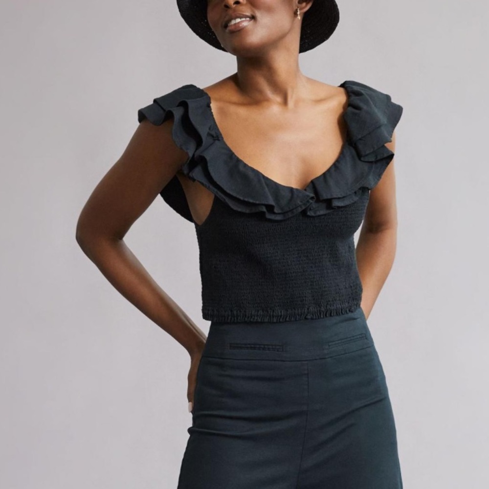 Anthropologie Black Ruffle Top